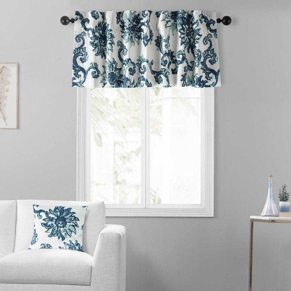 Indonesian Blue Printed Cotton Window Valance - HalfPriceDrapes.com