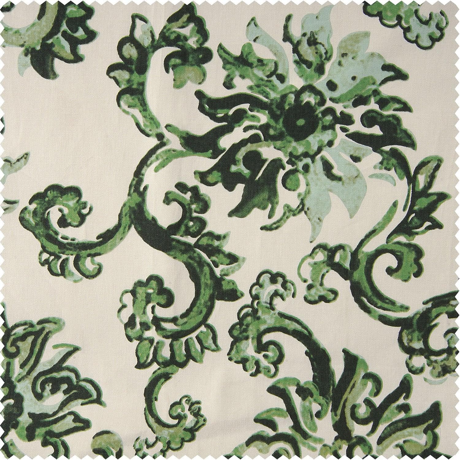 Indonesian Green Floral Printed Cotton Hotel Blackout Curtain