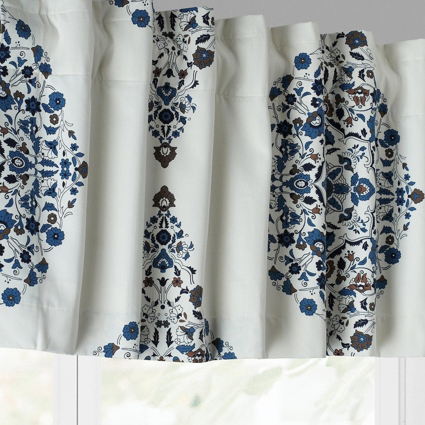 Kerala Blue Printed Cotton Window Valance - HalfPriceDrapes.com