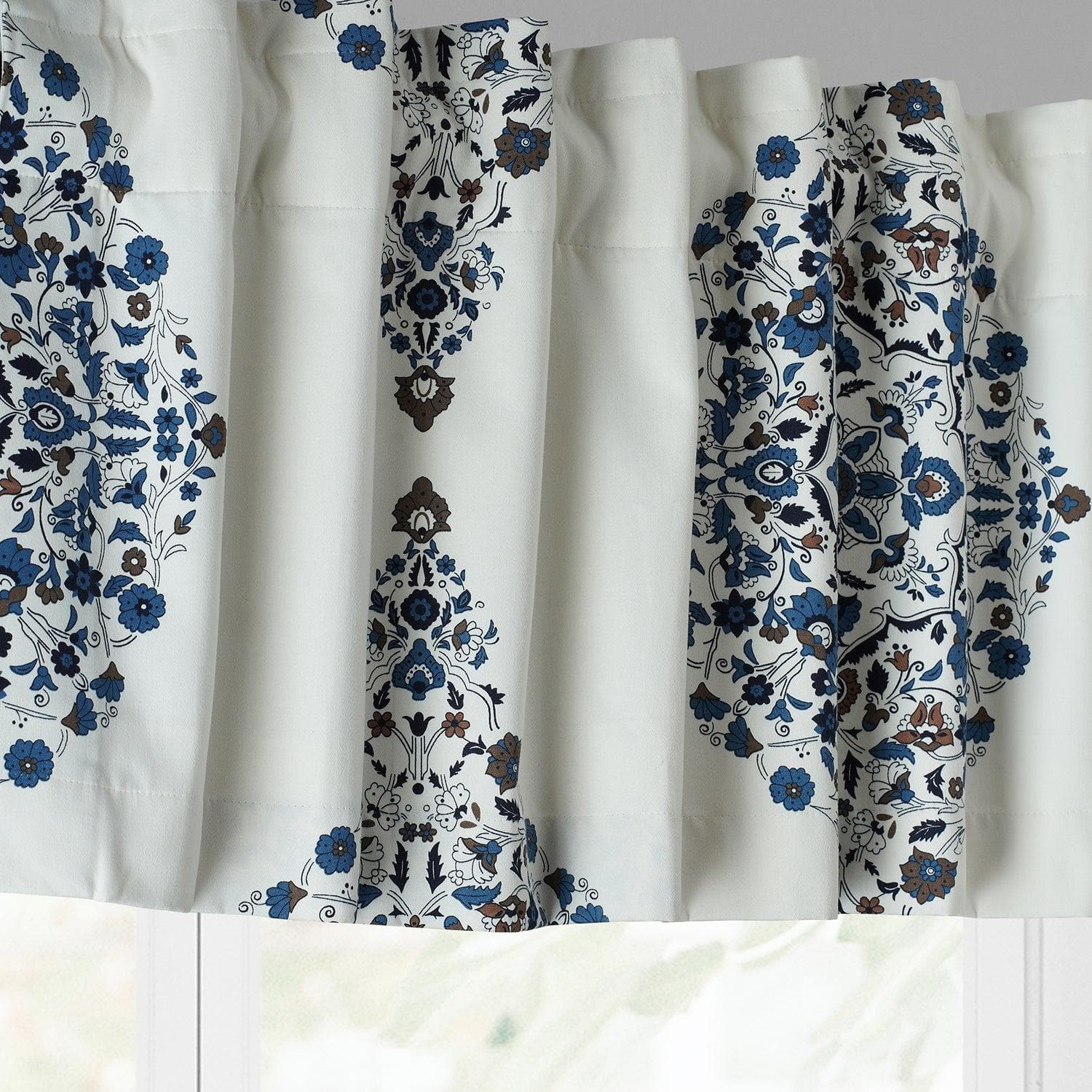 Kerala Blue Printed Cotton Window Valance - HalfPriceDrapes.com