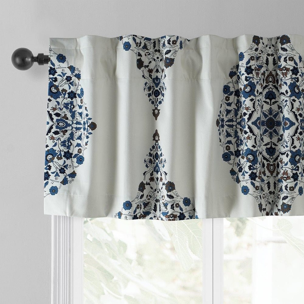 Kerala Blue Printed Cotton Window Valance - HalfPriceDrapes.com