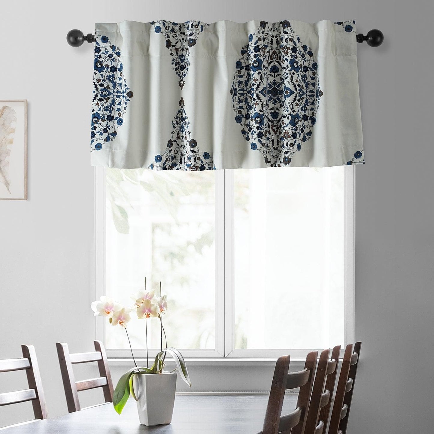 Kerala Blue Printed Cotton Window Valance - HalfPriceDrapes.com