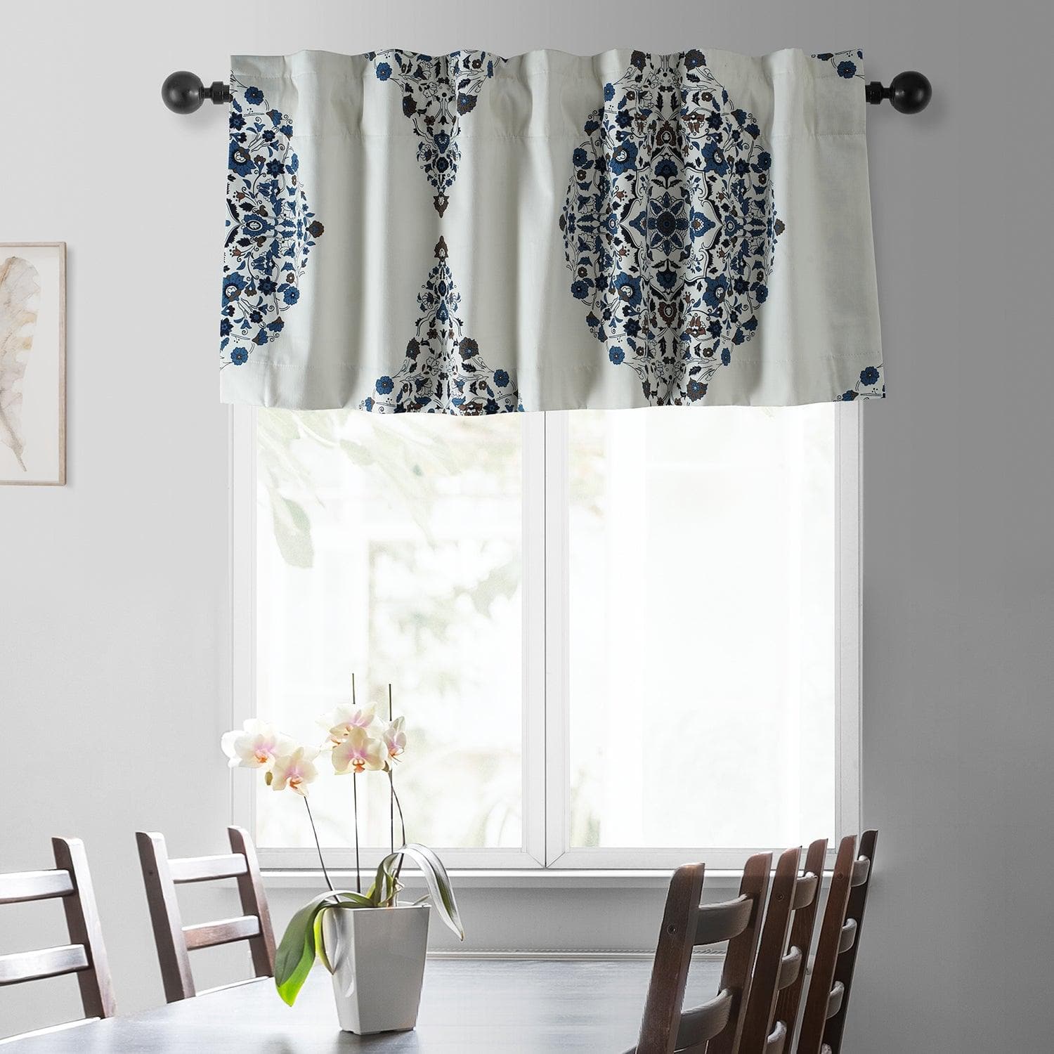 Kerala Blue Printed Cotton Window Valance - HalfPriceDrapes.com