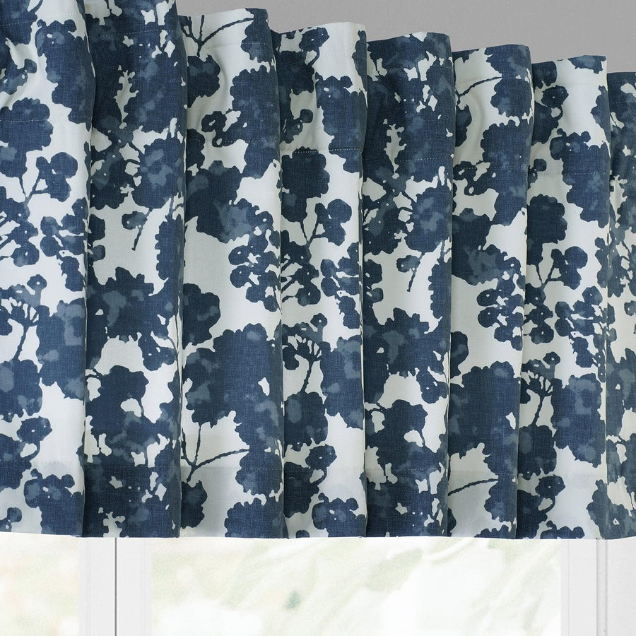 Fleur Blue Printed Cotton Window Valance - HalfPriceDrapes.com
