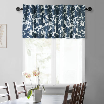 Fleur Blue Floral Printed Cotton Window Valance