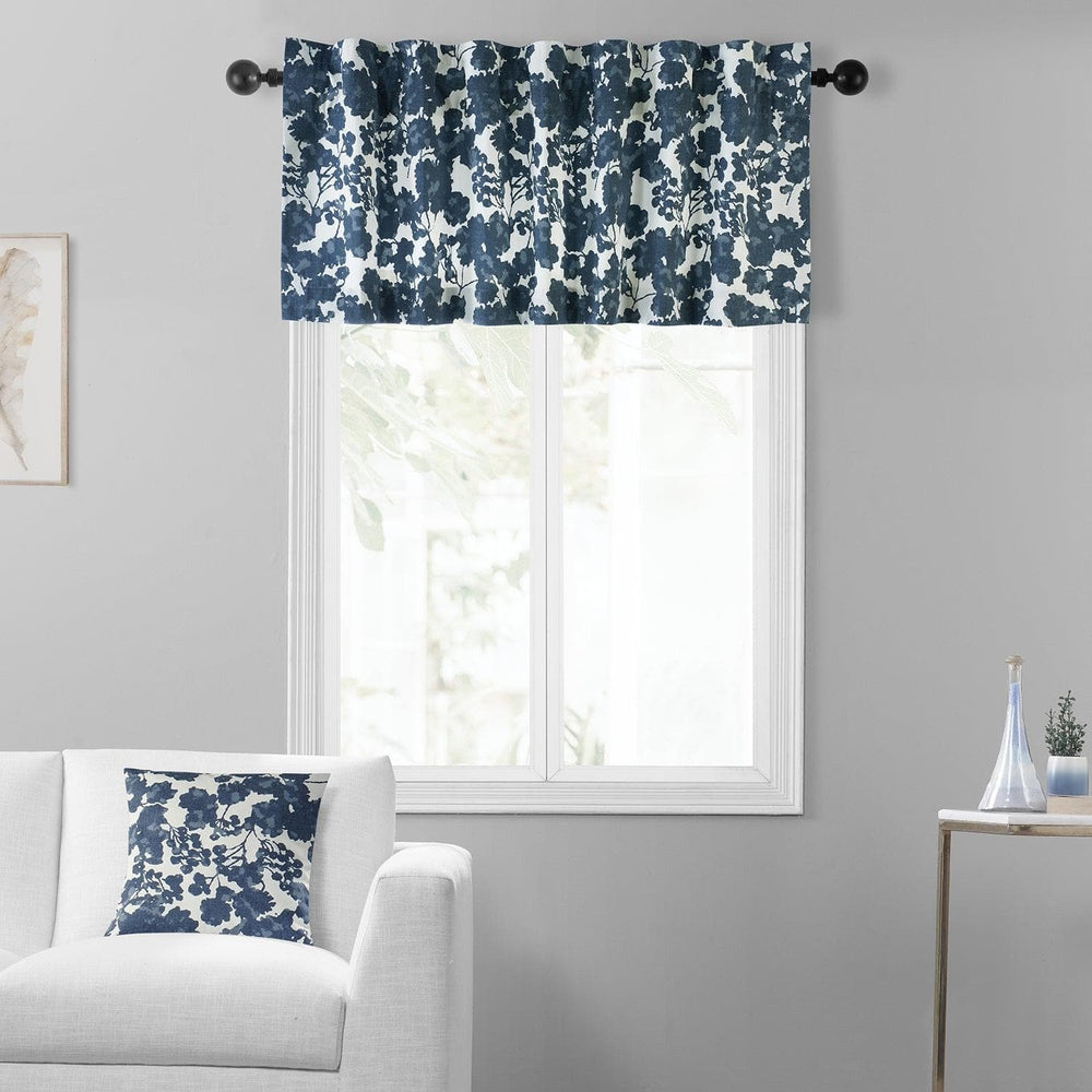 Fleur Blue Printed Cotton Window Valance - HalfPriceDrapes.com