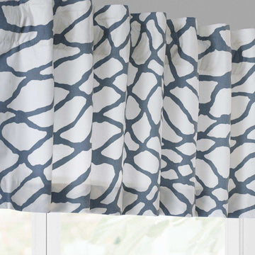 Ellis Blue Printed Cotton Window Valance - HalfPriceDrapes.com