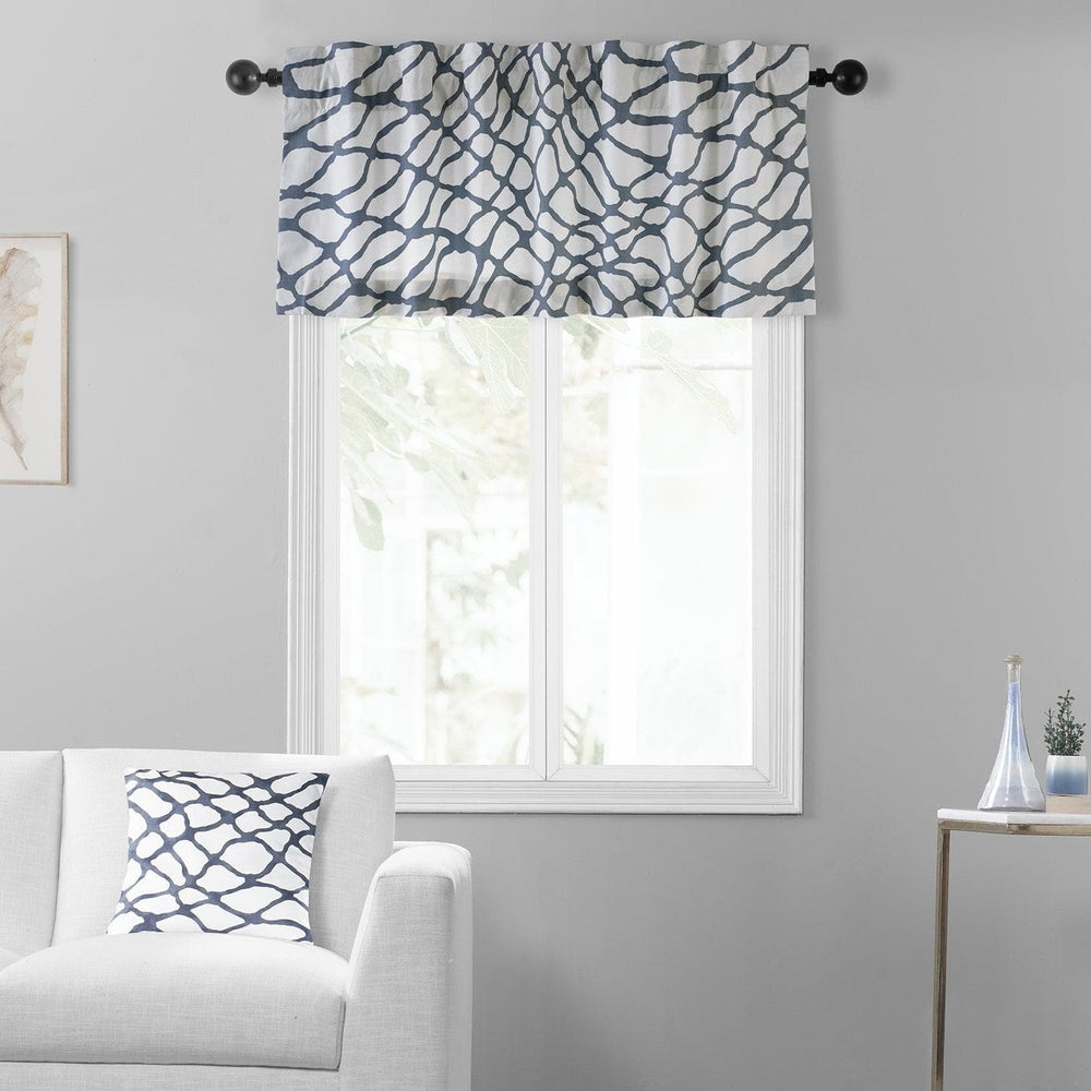 Ellis Blue Printed Cotton Window Valance - HalfPriceDrapes.com