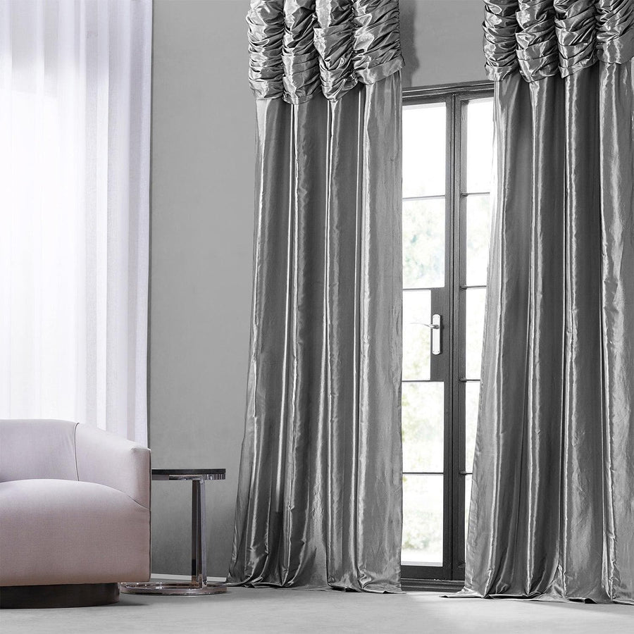 Platinum Ruched Solid Faux Silk Taffeta Curtain - HalfPriceDrapes.com