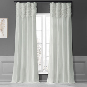 Eggshell Ruched Solid Faux Silk Taffeta Room Darkening Curtain