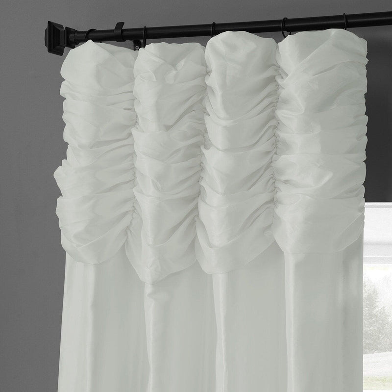 Eggshell Ruched Solid Faux Silk Taffeta Curtain