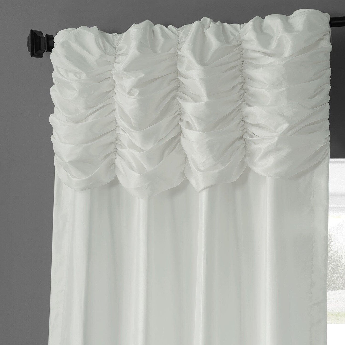 Eggshell Ruched Solid Faux Silk Taffeta Curtain