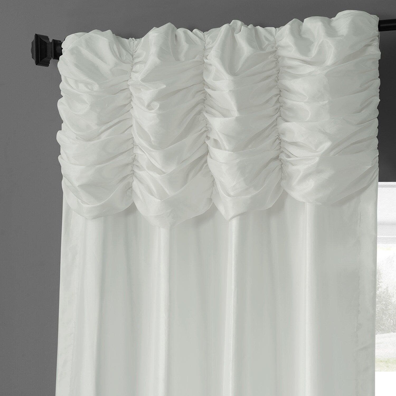 Eggshell Ruched Solid Faux Silk Taffeta Curtain
