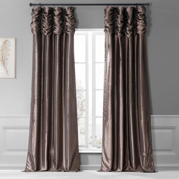 Mushroom Ruched Solid Faux Silk Taffeta Room Darkening Curtain