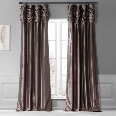 Mushroom Ruched Solid Faux Silk Taffeta Room Darkening Curtain