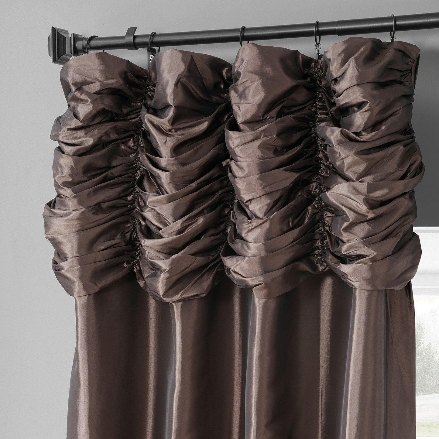 Mushroom Ruched Solid Faux Silk Taffeta Curtain