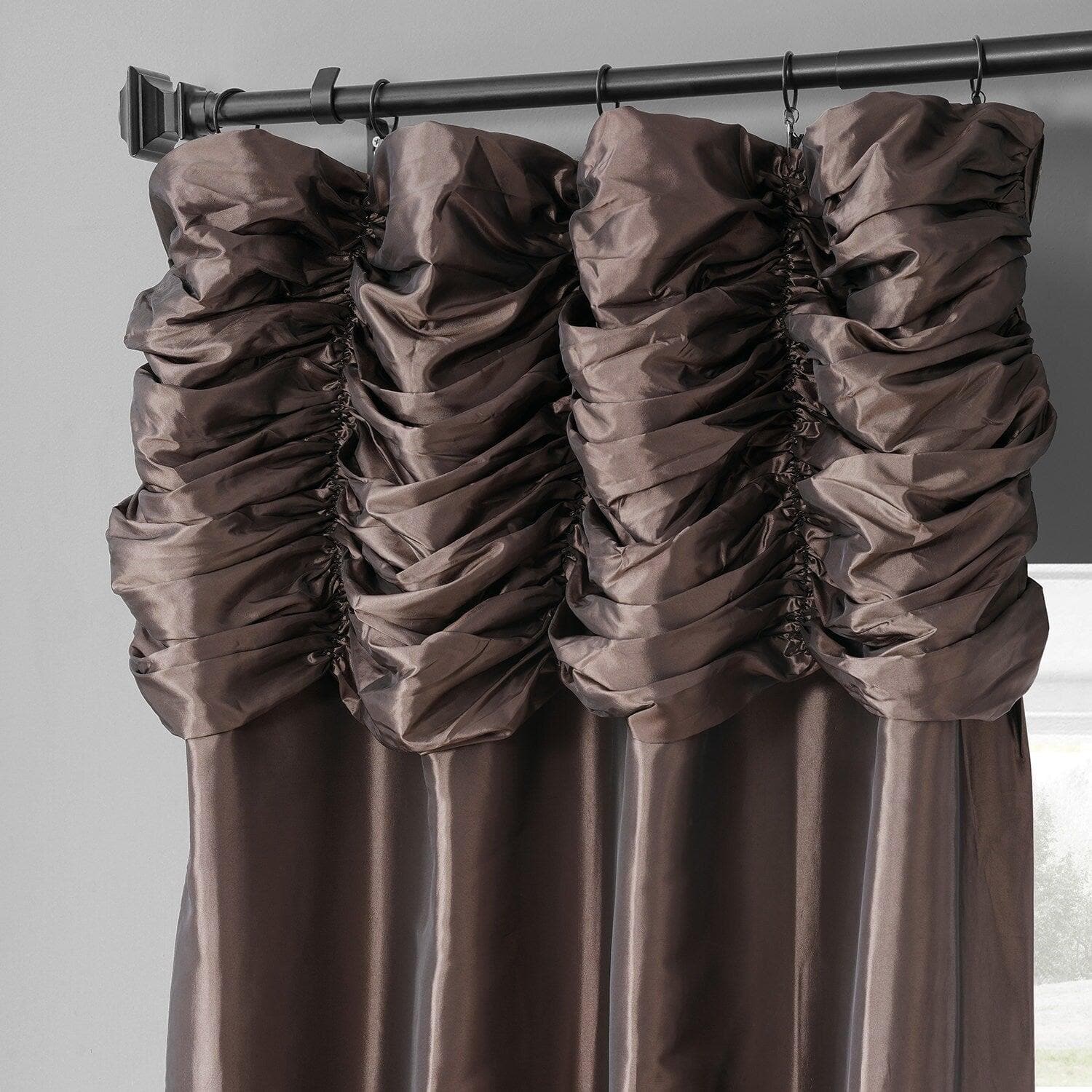 Mushroom Ruched Solid Faux Silk Taffeta Curtain