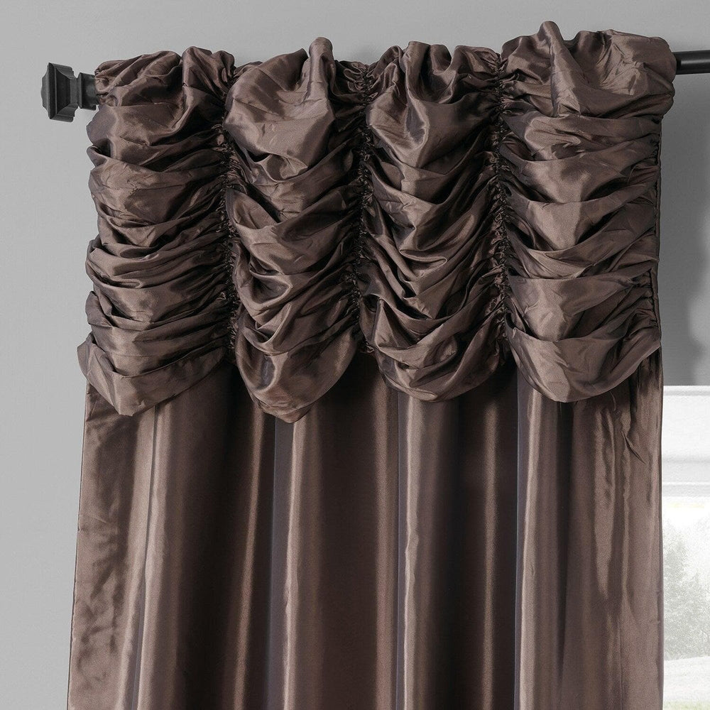 Mushroom Ruched Solid Faux Silk Taffeta Curtain