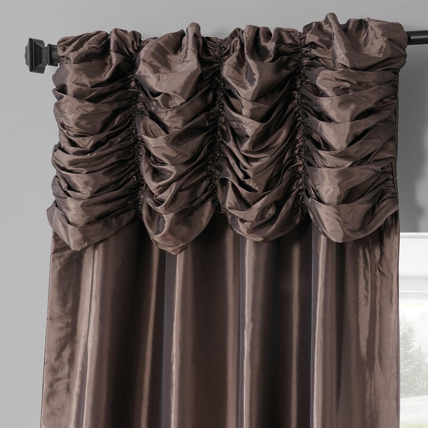 Mushroom Ruched Solid Faux Silk Taffeta Curtain