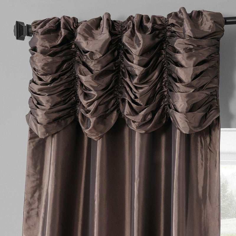 Mushroom Ruched Solid Faux Silk Taffeta Curtain