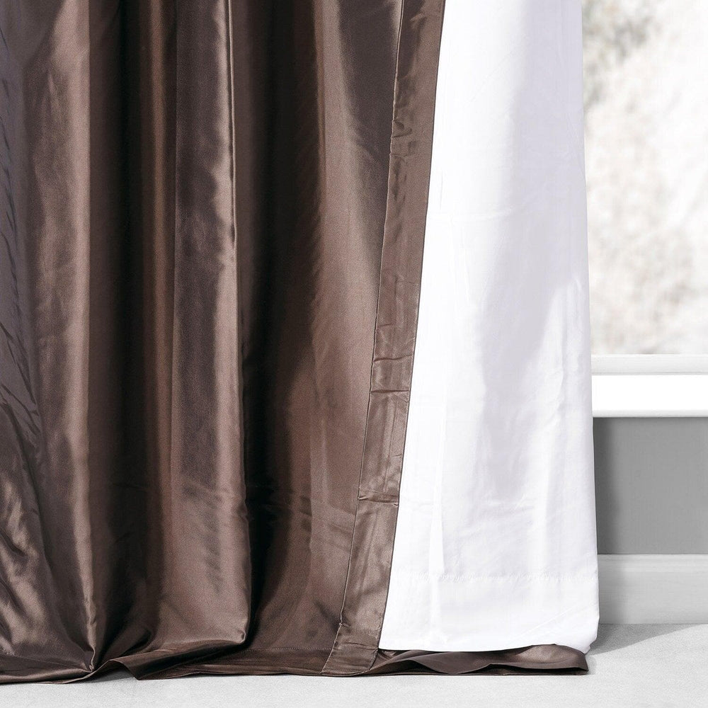 Mushroom Ruched Solid Faux Silk Taffeta Curtain