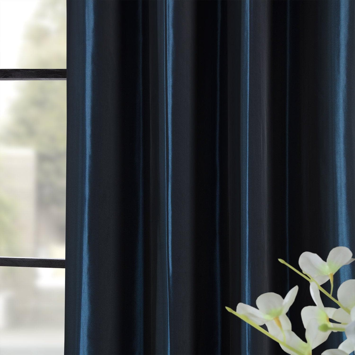 Navy Blue Grommet Faux Silk Taffeta Blackout Curtain - HalfPriceDrapes.com