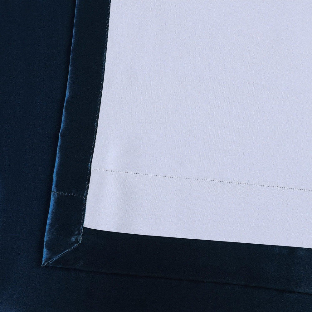 Navy Blue Grommet Faux Silk Taffeta Blackout Curtain