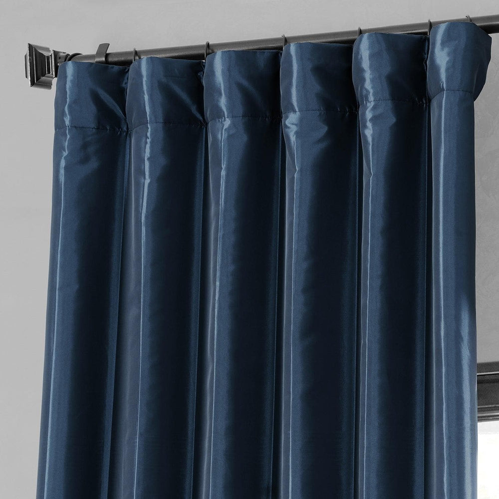 Navy Blue Faux Silk Taffeta Blackout Curtain
