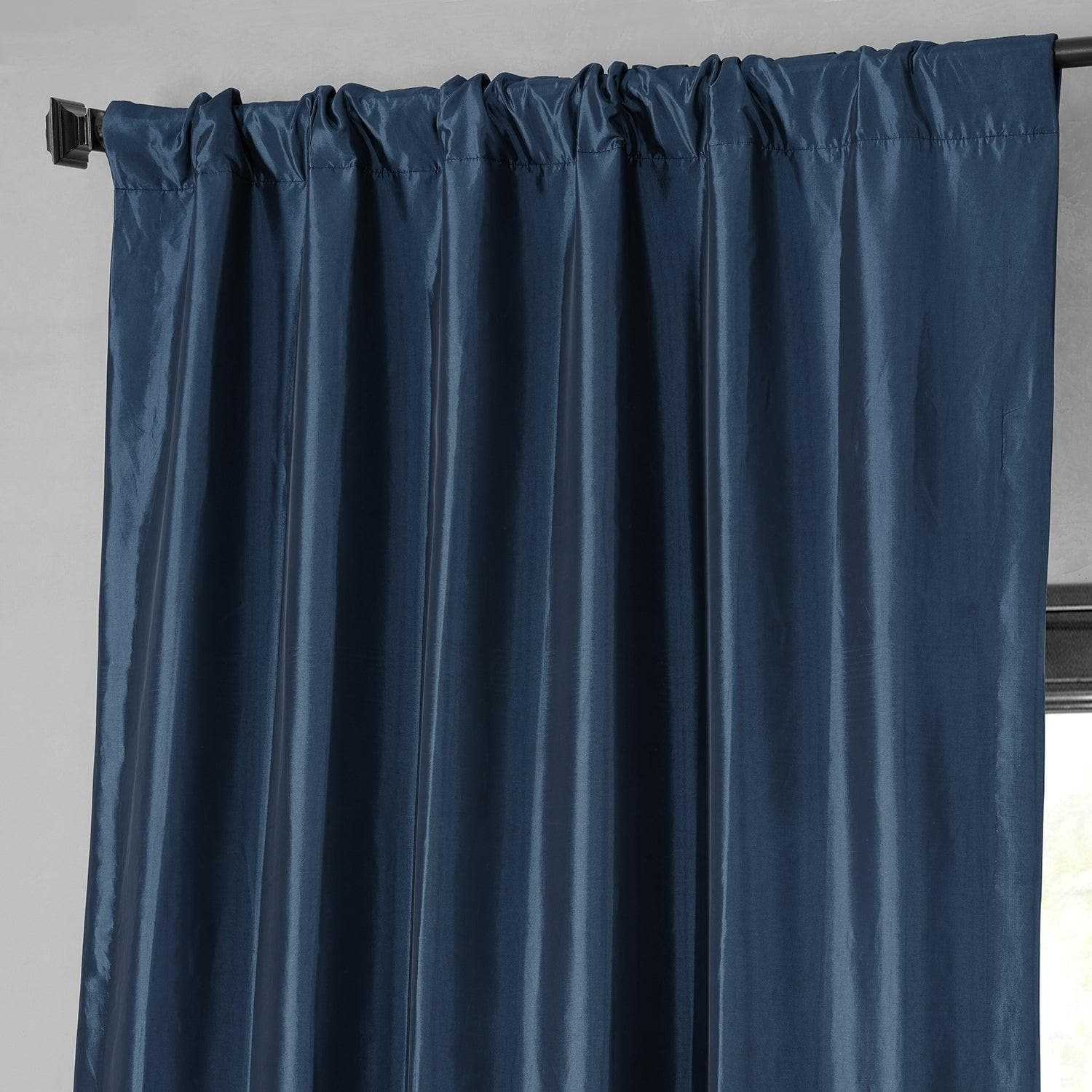 Navy Blue Faux Silk Taffeta Blackout Curtain