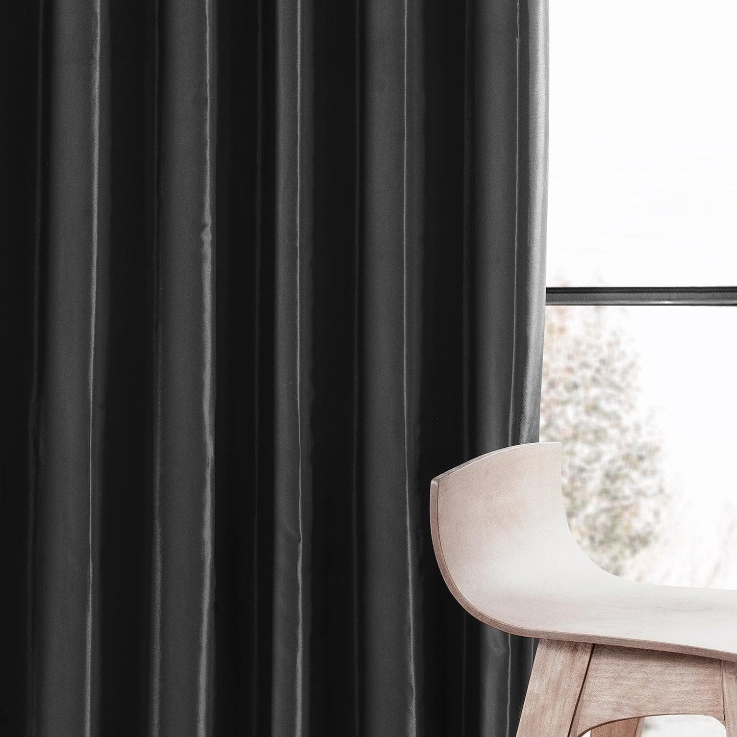 Jet Black Faux Silk Taffeta Blackout Curtain - HalfPriceDrapes.com