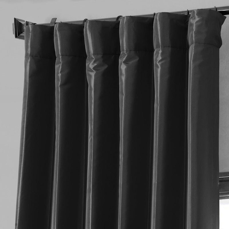 Jet Black Faux Silk Taffeta Blackout Curtain