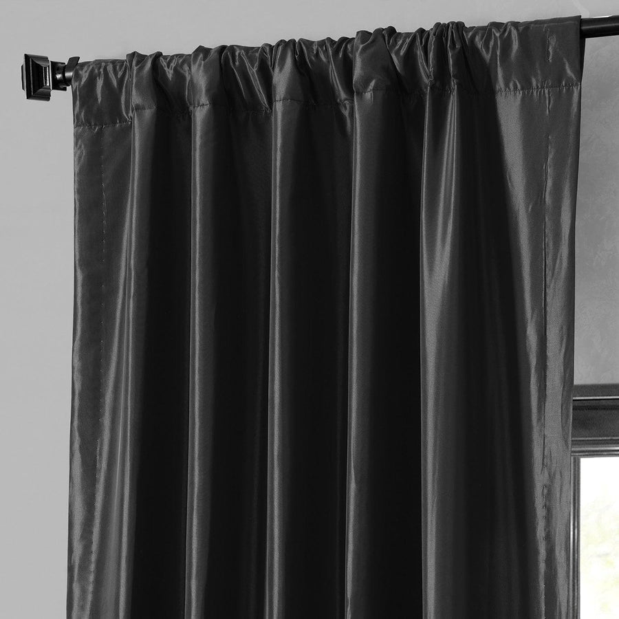 Jet Black Faux Silk Taffeta Blackout Curtain