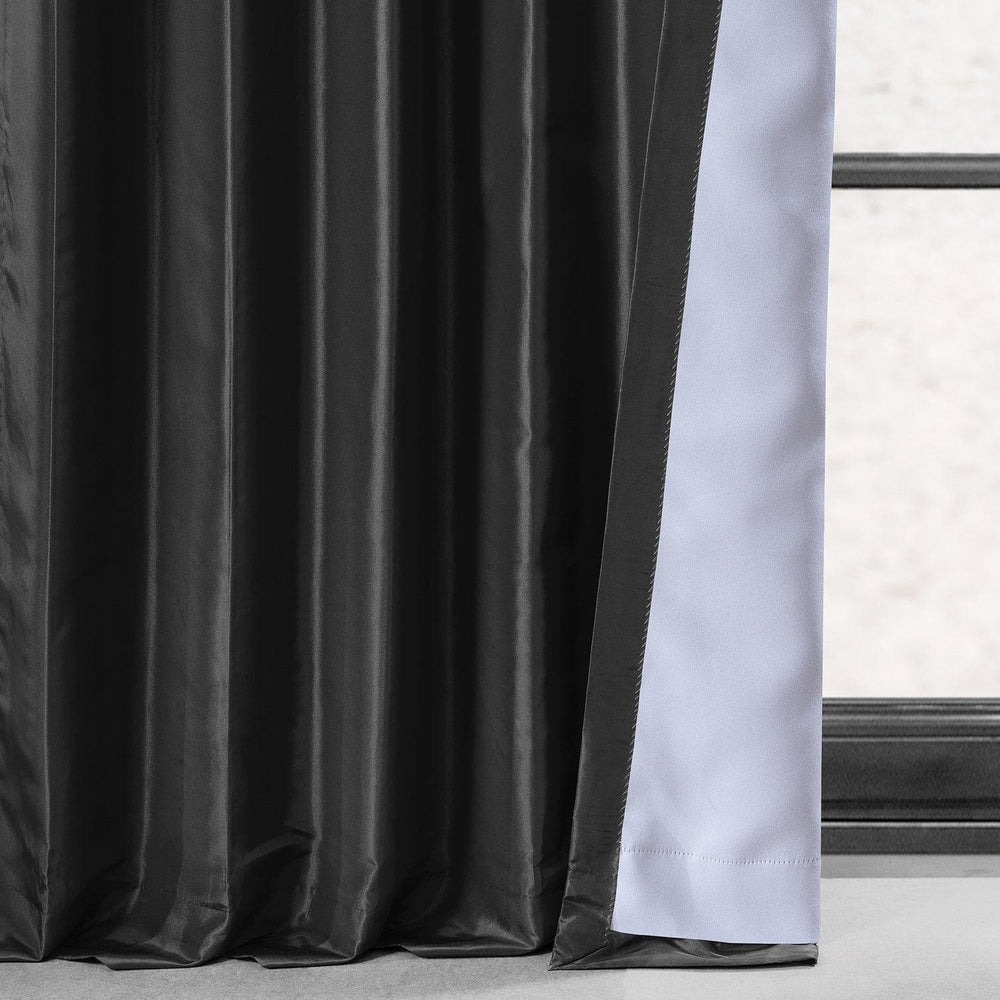 Jet Black Faux Silk Taffeta Blackout Curtain