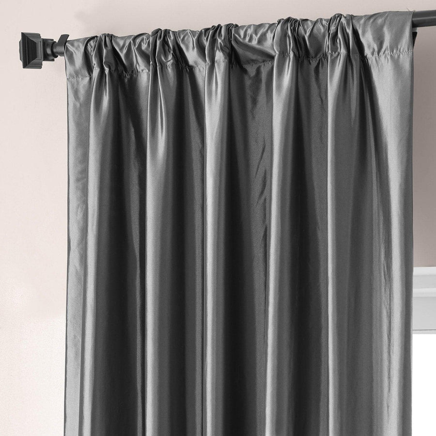 Tablet Grey Faux Silk Taffeta Hotel Blackout Curtain