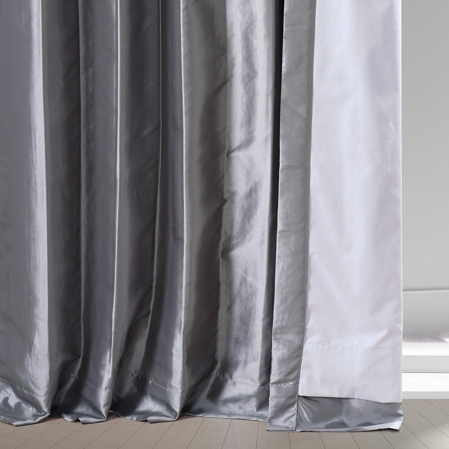 Social Silver Faux Silk Taffeta Hotel Blackout Curtain