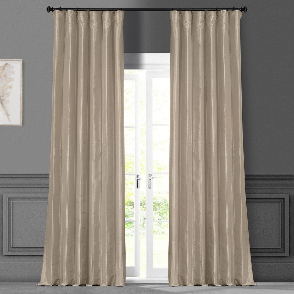 Antique Beige Solid Faux Silk Taffeta Curtain