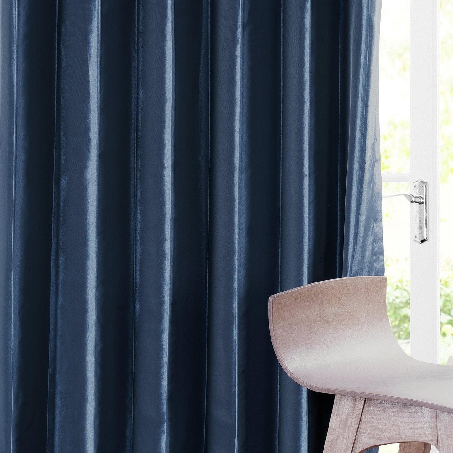 Navy Blue Solid Faux Silk Taffeta Curtain - HalfPriceDrapes.com