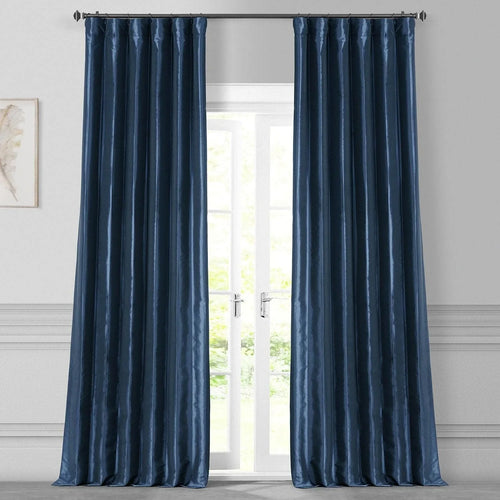 Navy Blue Solid Faux Silk Taffeta Room Darkening Curtain