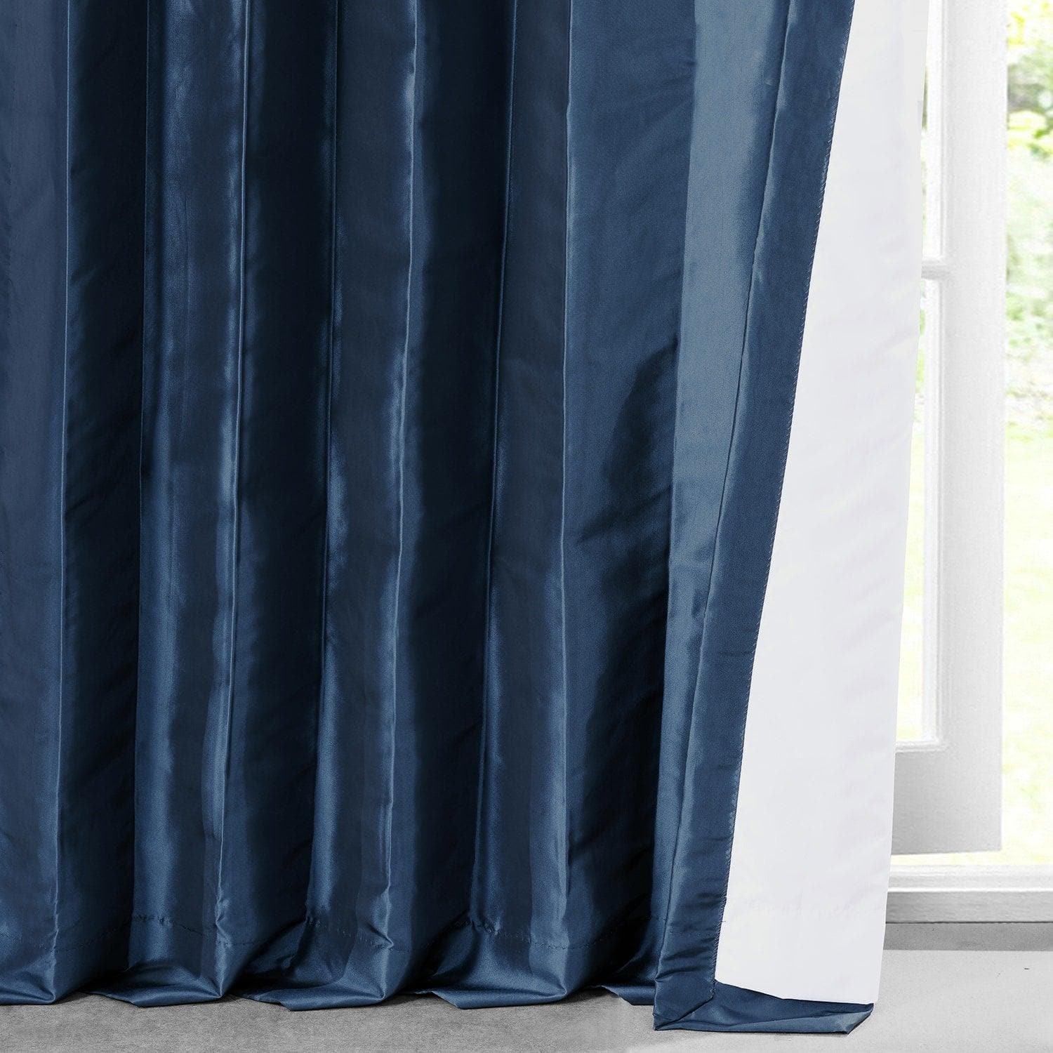 Navy Blue Solid Faux Silk Taffeta Curtain
