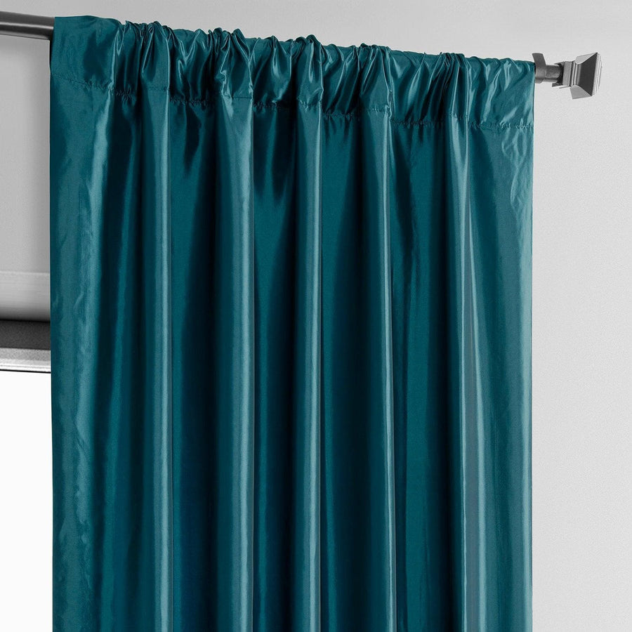 Dark Teal Blue Solid Faux Silk Taffeta Curtain Pair (2 Panels) - HalfPriceDrapes.com