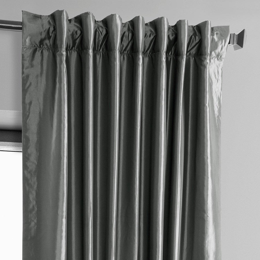 Deep Grey Solid Faux Silk Taffeta Room Darkening Curtain Pair (2 Panels) - HalfPriceDrapes.com