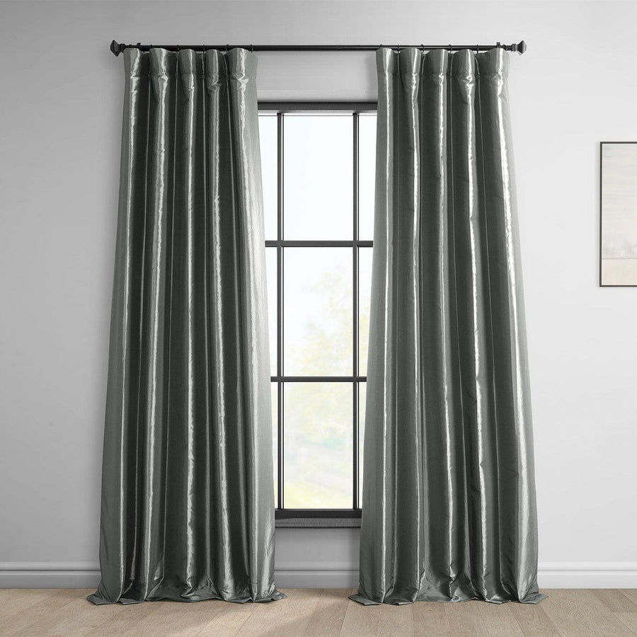 Metal Solid Faux Silk Taffeta Room Darkening Curtain Pair (2 Panels) - HalfPriceDrapes.com