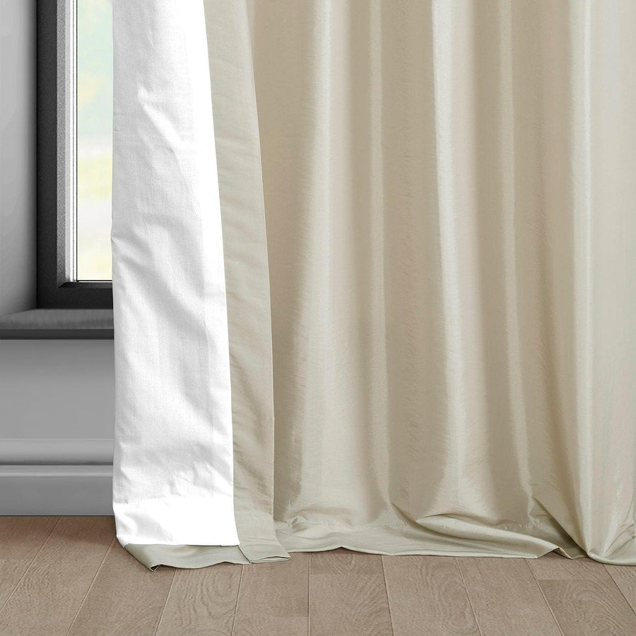 Light Beige Solid Faux Silk Taffeta Room Darkening Curtain Pair (2 Panels) - HalfPriceDrapes.com