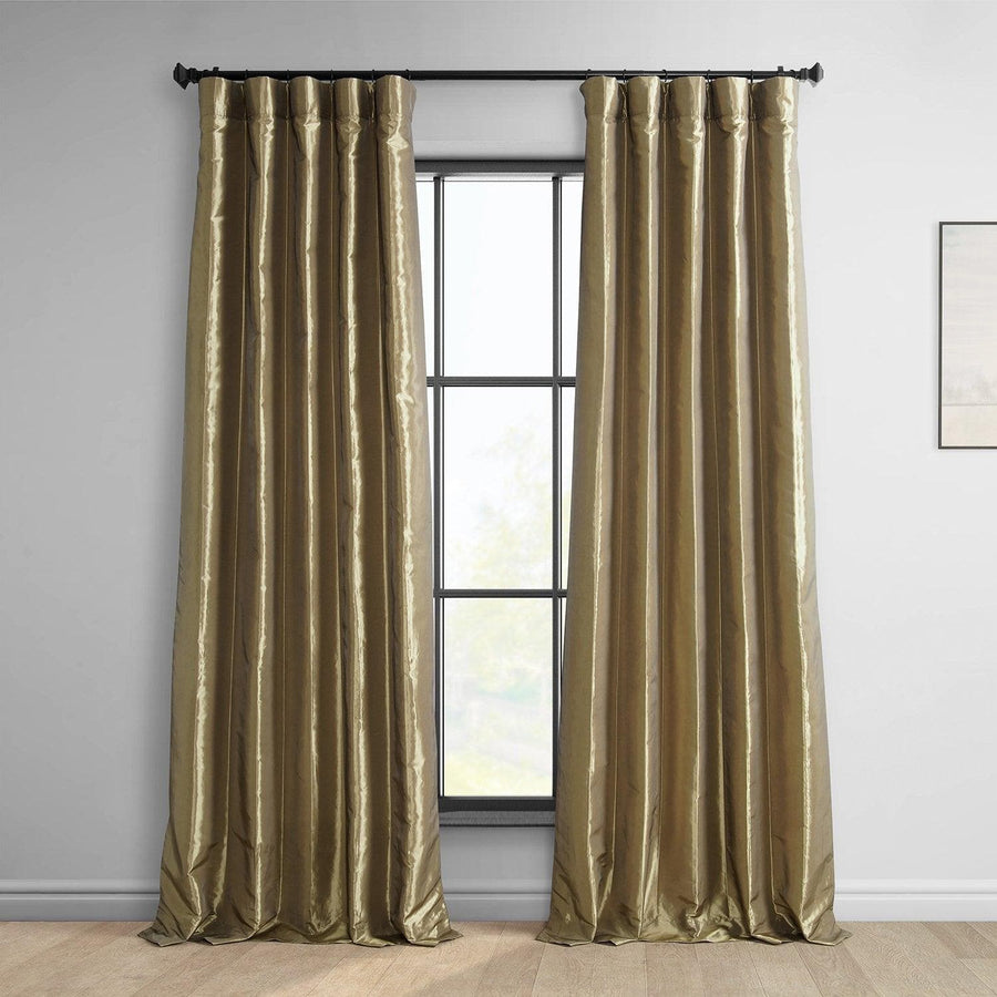 Green Gold Solid Faux Silk Taffeta Room Darkening Curtain Pair (2 Panels) - HalfPriceDrapes.com