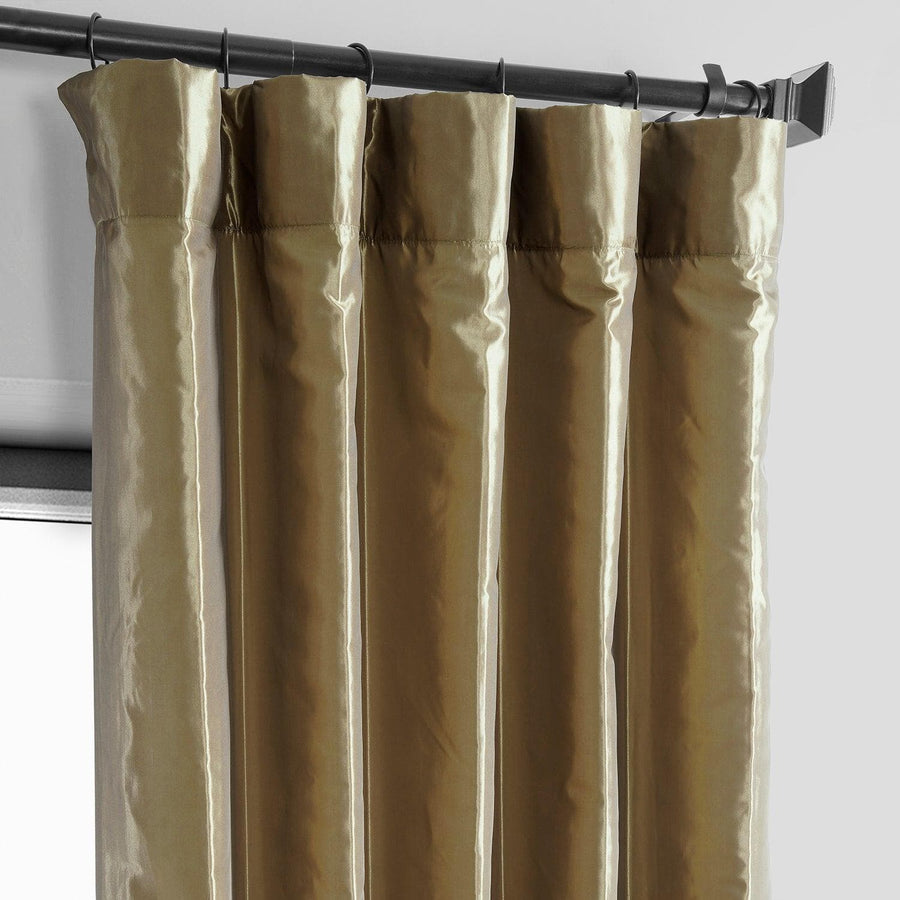 Green Gold Solid Faux Silk Taffeta Room Darkening Curtain Pair (2 Panels) - HalfPriceDrapes.com