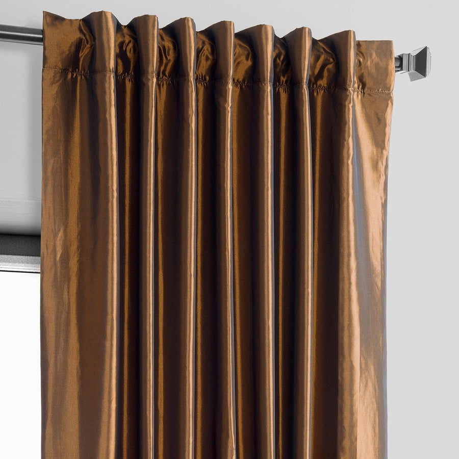 Copper Brown Solid Faux Silk Taffeta Room Darkening Curtain Pair (2 Panels) - HalfPriceDrapes.com