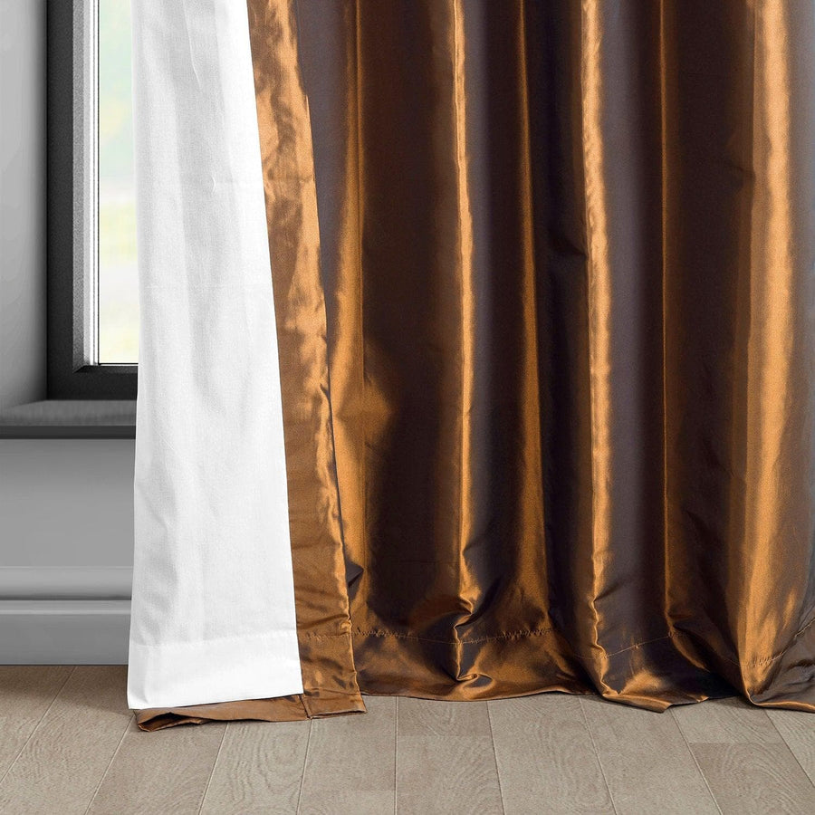 Copper Brown Solid Faux Silk Taffeta Room Darkening Curtain Pair (2 Panels) - HalfPriceDrapes.com