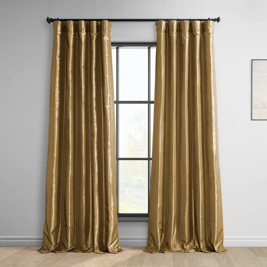 Gold Solid Faux Silk Taffeta Room Darkening Curtain Pair (2 Panels) - HalfPriceDrapes.com