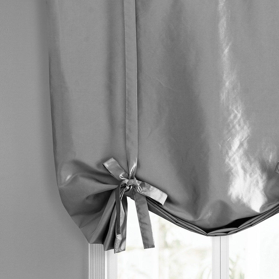 Platinum Solid Faux Silk Taffeta Tie-Up Window Shade