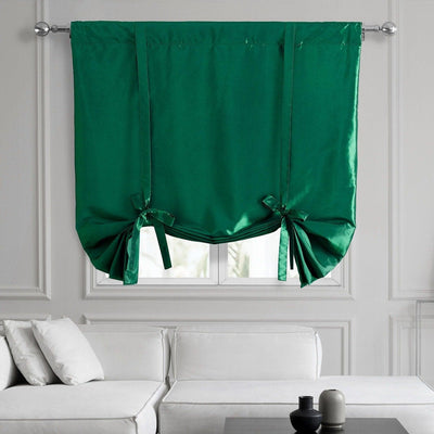 Emerald Green Solid Faux Silk Taffeta Room Darkening Tie-Up Window Shade